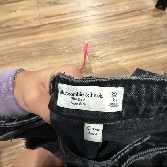 Abercrombie & Fitch Curve Love Washed Black Distressed High Rise Dad Jean - Picture 8 of 8